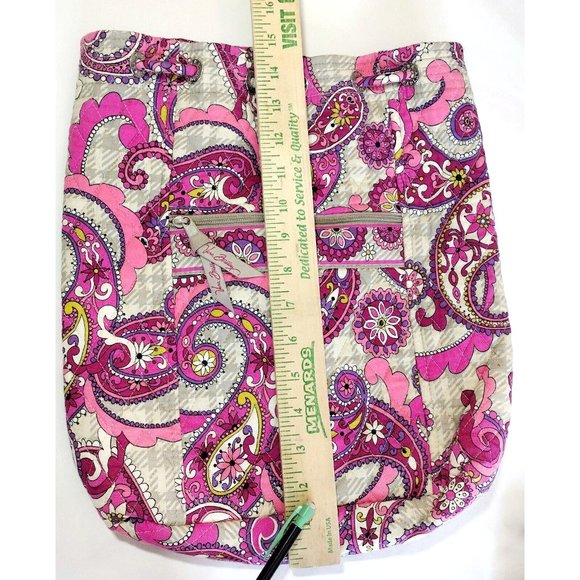 Vera Bradley Large Backpack, Drawstring in Paisley Meets Plaid EUC Pink Tan main image 8